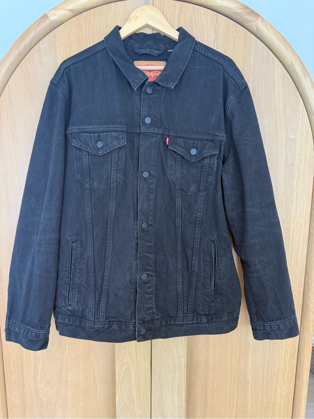 Levis Men’s Black Denim Trucker Jacket Vintage Retro Fit Size XXL